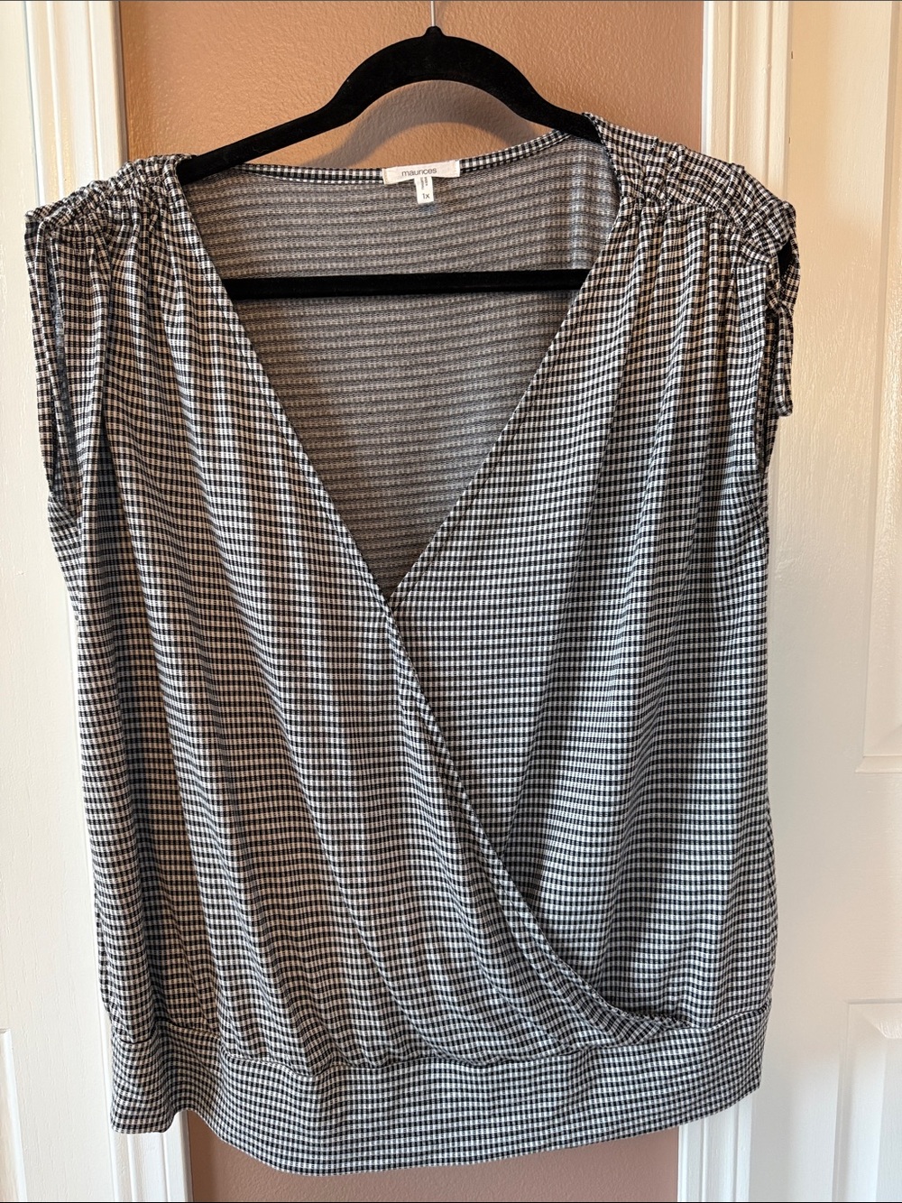 Maurices Black & White Gingham Surplice Sleeveless Top